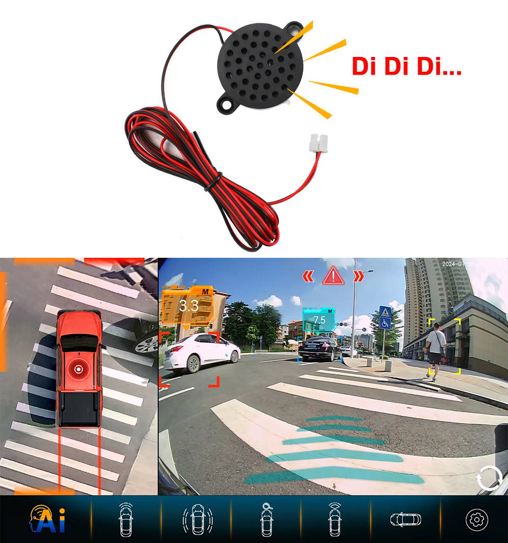 Universal car dash cam with 360-degree panoramic view, sentinel mode, BSD blind spot monitoring, AI recognition, and GPS