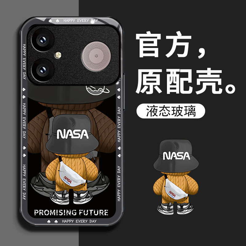 Suitable for Redmi K90 Supreme Edition Mobile Phone Case, Glass Shell, New Trendy Brand Bear Design, High-End Feel, Personalized and Anti-Drop