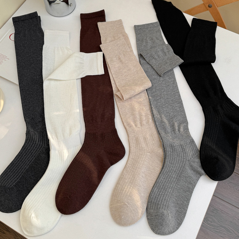 Spring and Summer Loose Calf Socks Women's JK Style All-match Slim-fit Solid Color Stockings Non-slip Tube-off Pile Knee-length Socks