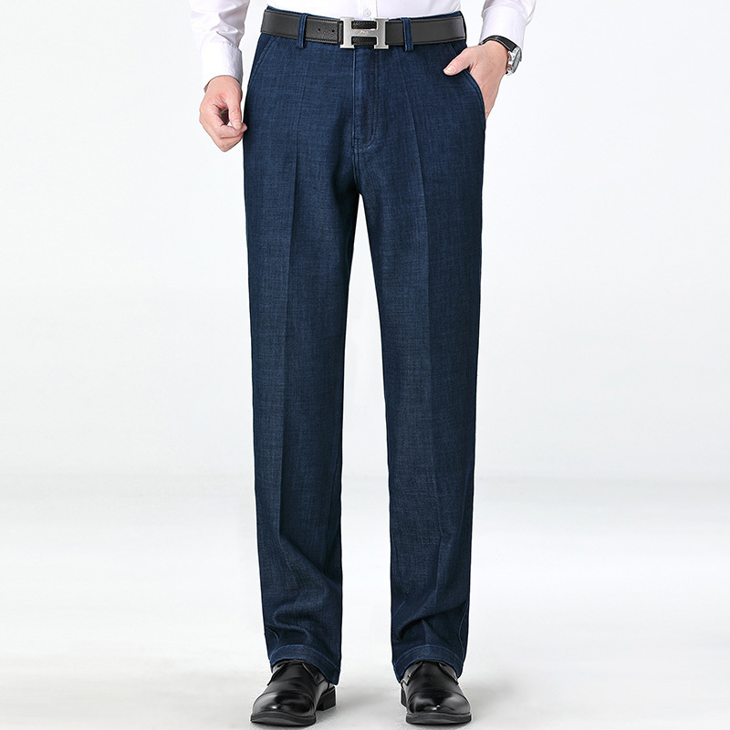 High-Quality Cotton Jeans 2025 Autumn and Winter Thick Middle-Aged and Elderly Business Men's Straight Pants Loose Casual Pants