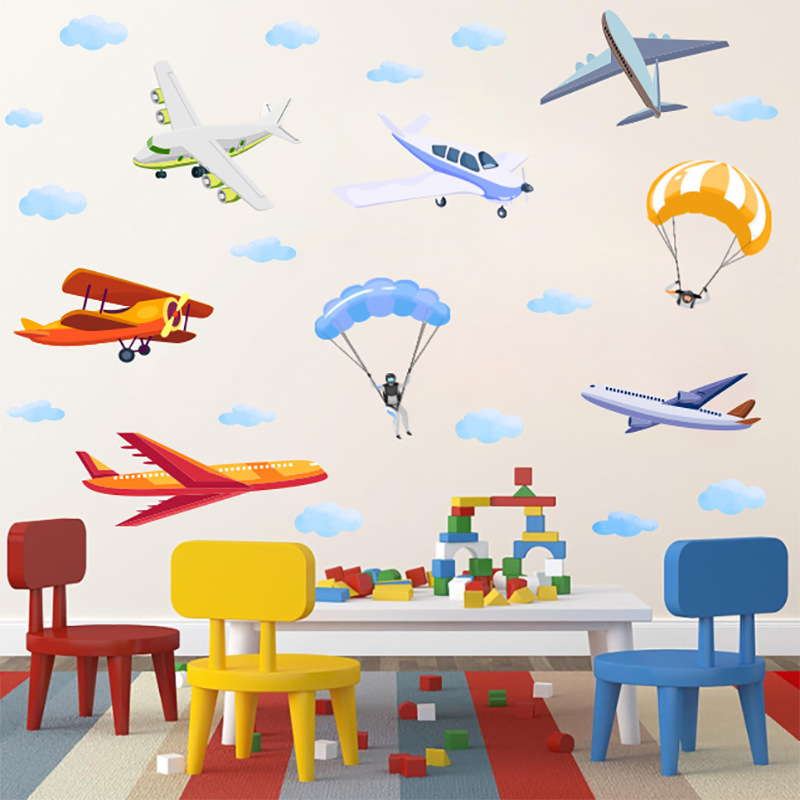 Foreign Trade Wholesale Aircraft Parachute White Cloud Wall Stickers Kindergarten Playroom Children's Bedroom Decoration Removable Sticker Foreign Trade Wholesale Aircraft Parachute White Cloud Wall Stickers Kindergarten Playroom Children's Bedroom Decoration Removable Sticker