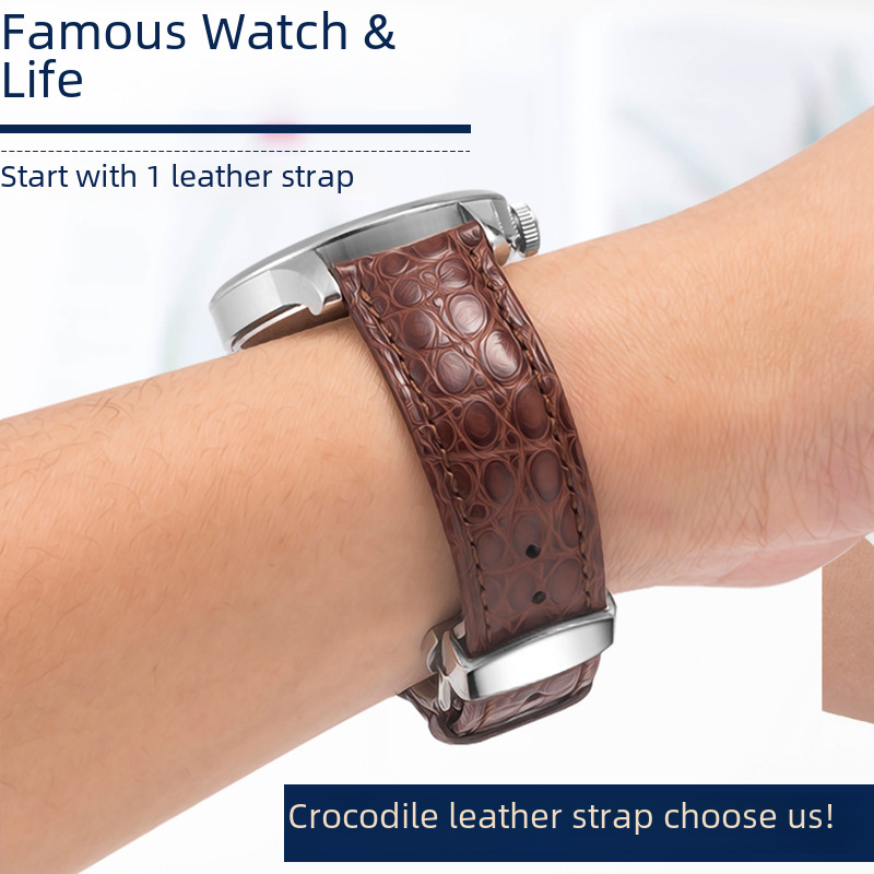 Factory wholesale direct sales genuine goods crocodile leather watch strap American round pattern crocodile strap watch chain suitable for men and women