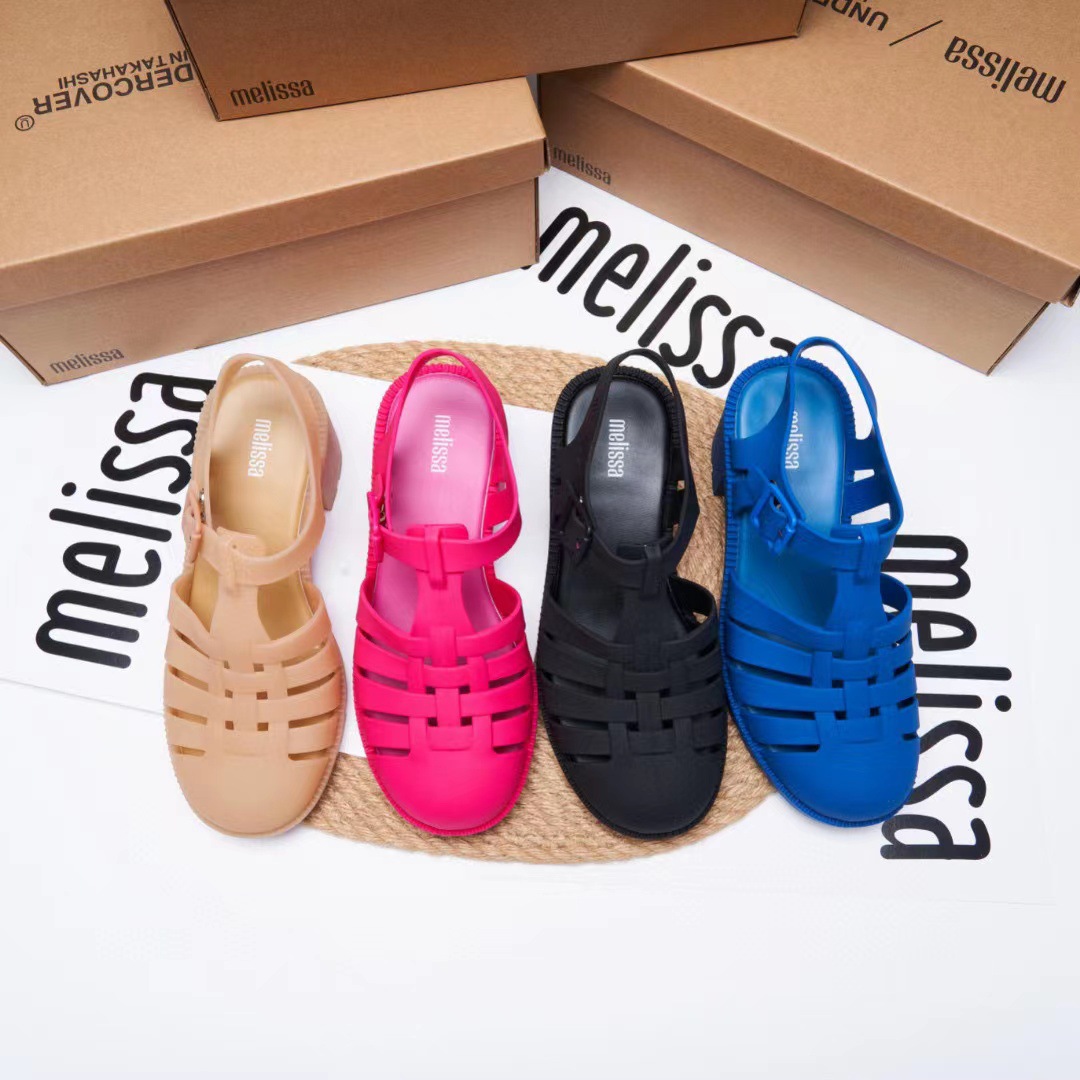 2023梅麗莎melis*a新款果凍鞋高跟羅馬涼鞋沙灘鞋方跟涼鞋女香香
