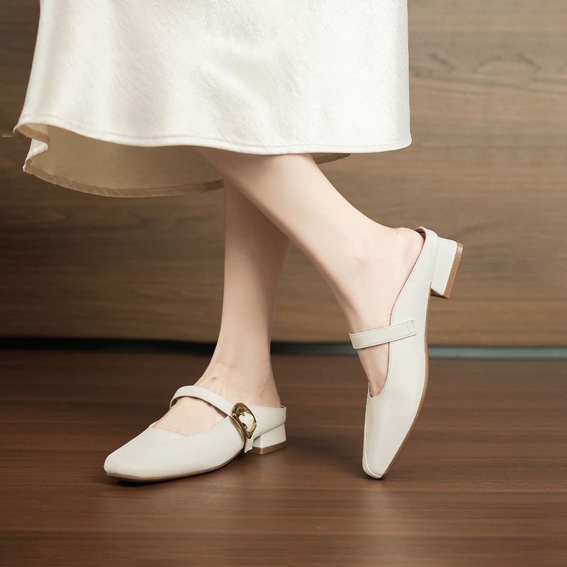 Mule nữ mũi tròn kiểu Pháp quai chéo hở gót — JF600 Màu be