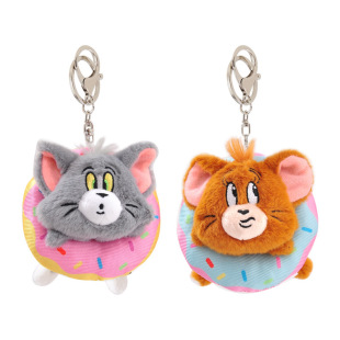 Authentic Tom and Jerry Diamond Donut School Bag Pendant Keychain Couple Toy Tom Cat Backpack Pendant Doll
