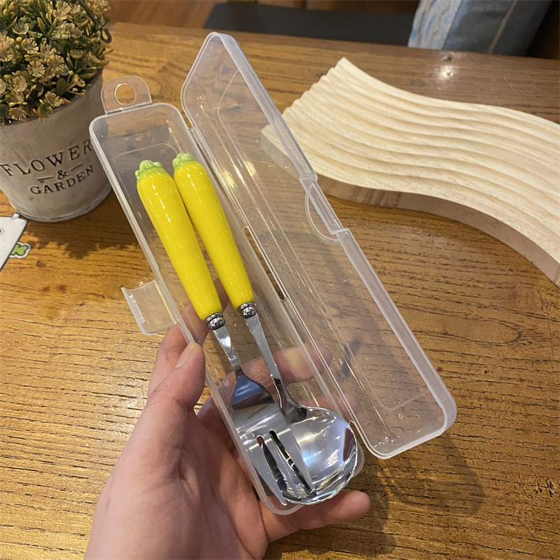 노란 무 숟가락 포크 세트 (접는 상자)