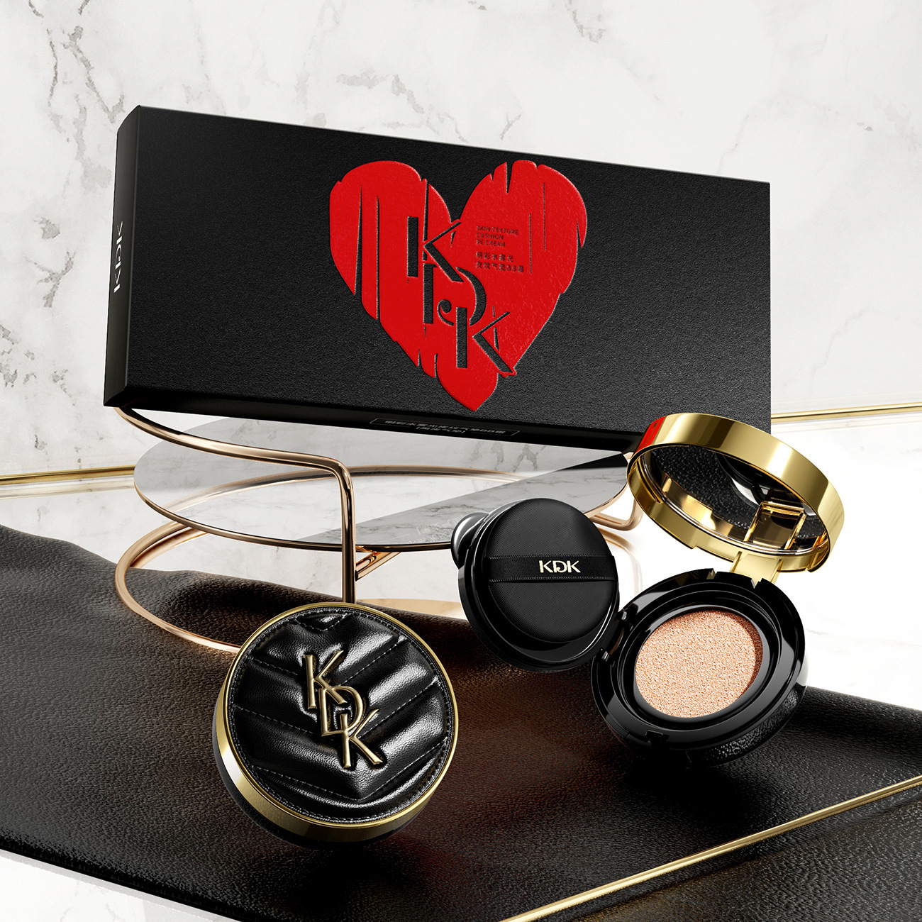 KDK明彩水霧光皮紋氣墊BB霜細膩服帖持妝水感粉底遮瑕1+2替換套盒