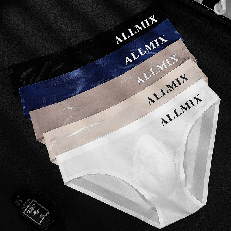 Foreign trade men's summer breathable comfortable letters sports sexy transparent bag egg ice silk low waist briefs underwear Foreign trade men's summer breathable comfortable letters sports sexy transparent bag egg ice silk low waist briefs underwear