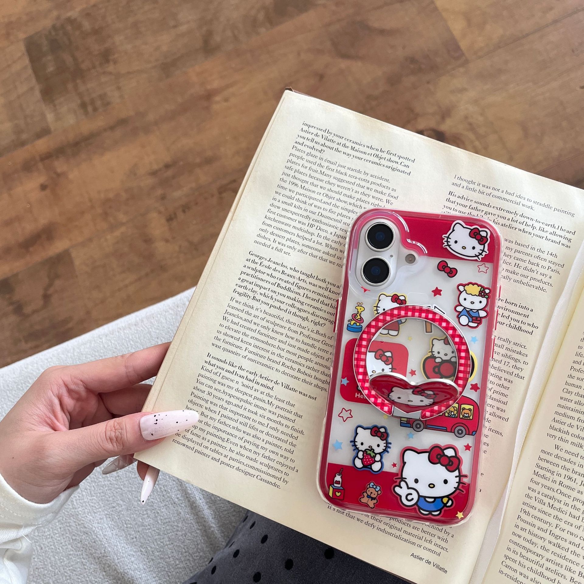 Dibujos animados lindo patrón de cuadrícula rojo amor KT gato para Apple 16ProMax funda para teléfono móvil 15Pro atracción magnética 14/13 nuevo