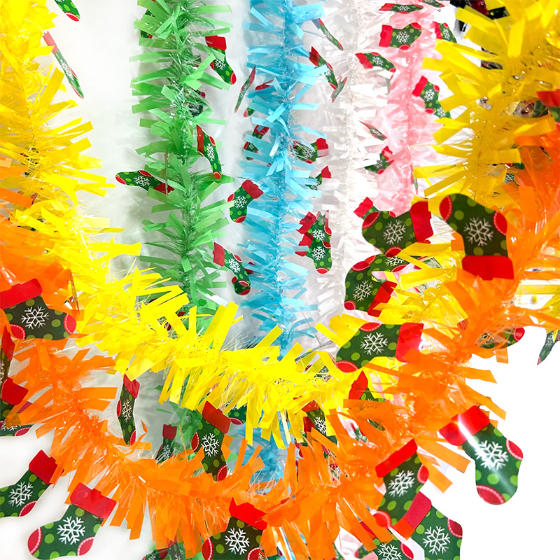 2 metros arreglo de decoración de muñeco de nieve de Navidad tiras de lana coloridas decoración de árbol de Navidad calcetines de Navidad macarrón tiras coloridas