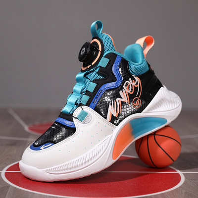 Boys sports shoes Autumn and winter 2022 new pattern rotate Button children Basketball shoes Chaopai CUHK boy Running shoes