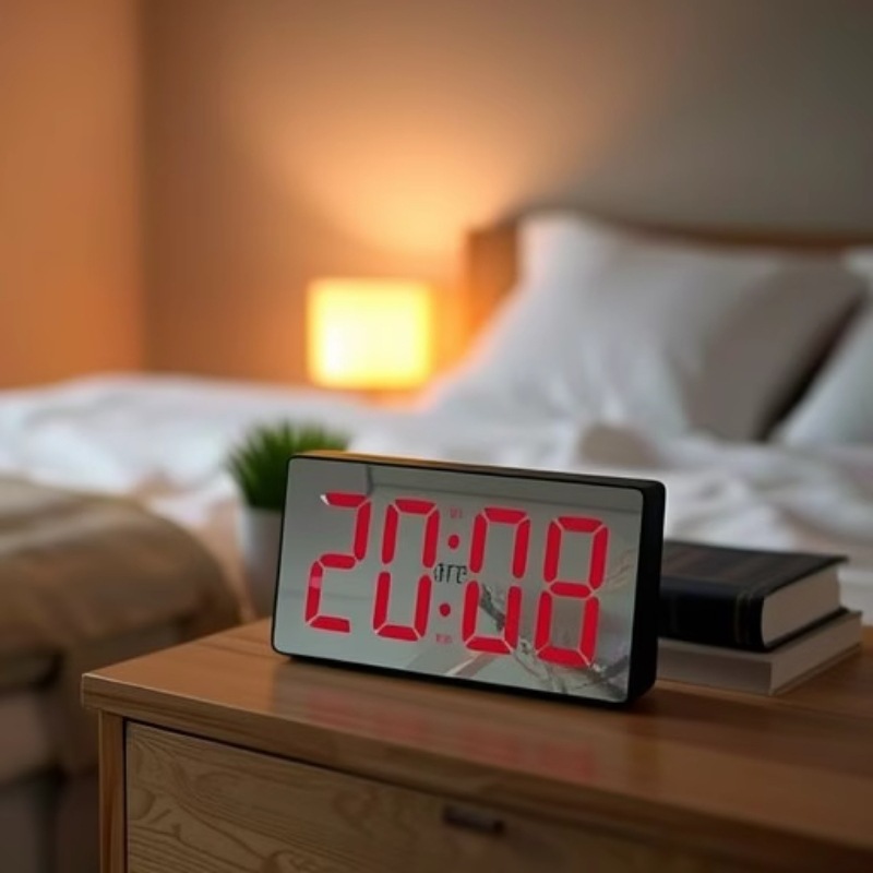 新款LED多功能镜面电子四挡亮度调节电池款大屏幕电子闹钟电子表