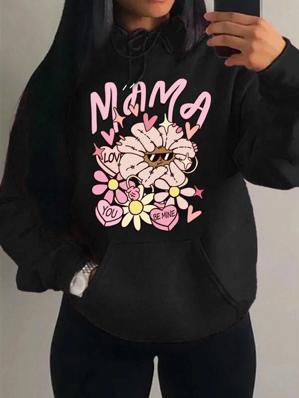 Mom Loves You Beautiful Floral Print Women's Hoodie Autumn Loose Casual Pocket Fleece Pullover