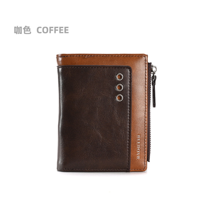 Cartera de hombre RFID antirrobo cepillo billetera corta dos veces posición de tarjeta múltiple cera de aceite bolso de la moneda de cuero bolso de los hombres billetera de comercio exterior