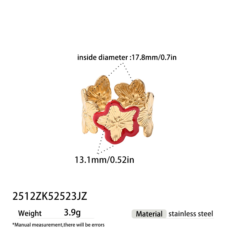 Tina Europa y América transfronterizas de acero inoxidable color flor abierta anillo de moda lujoso ligero diseño personalizado joyas al por mayor