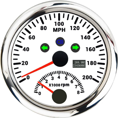automobile instrument: with mileage left and right - 200mph-silver-edged-white