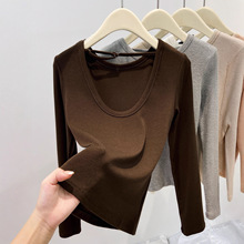 洋气露背设计感长袖打底衫女2025秋冬新款圆领百搭修身t恤ins上衣