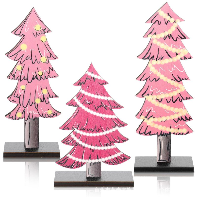 人気の木製クリスマスギフトピンククリスマスツリーオーナメント木製カントリーホームセンターデスクトップオーナメント|undefined
