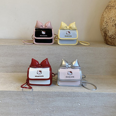 クロスボーダー子供用バッグ秋と冬の新しいかわいい猫刺繍リボン小さな正方形バッグ女の子親子コントラストカラークロスボディバッグ