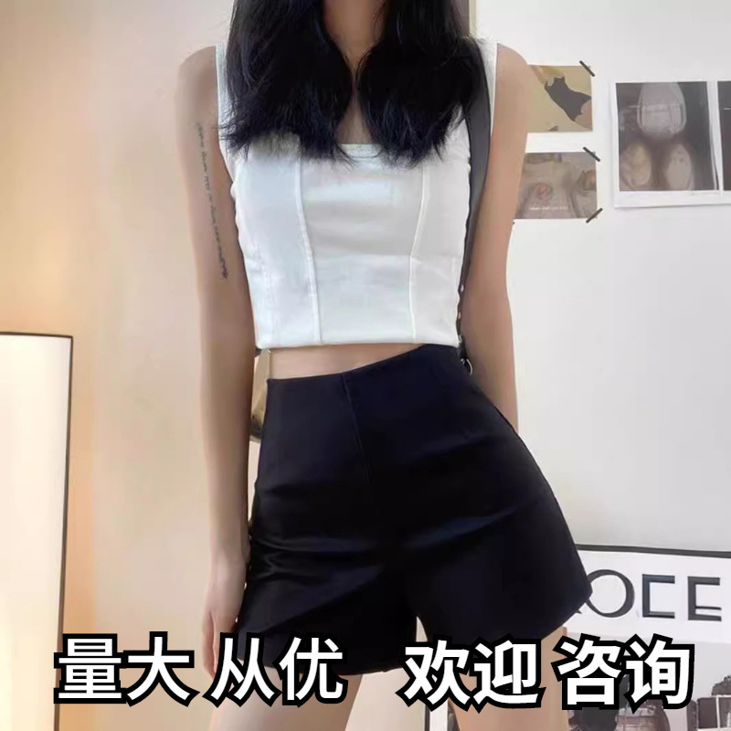 Black Suit Shorts for Women Summer 2025 New High-Waist Slimming Look A-Line Wide-Leg Casual Outer Wear Elastic Hot Pants