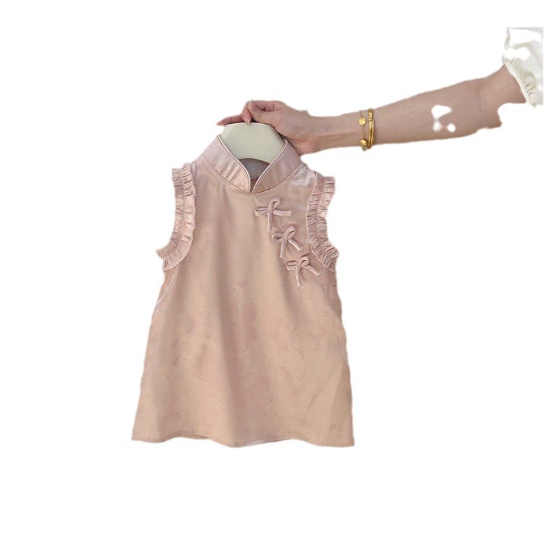 Dress (Ningli) Summer Cheongsam, Children's Princess Skirt, 80–130 cm, Pink & Plaid