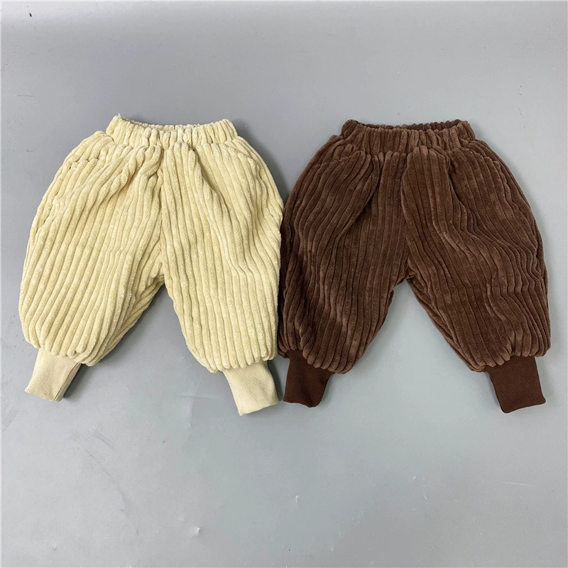 Children's corduroy trousers, winter warm warm jeans for boys, keep warm flashlight