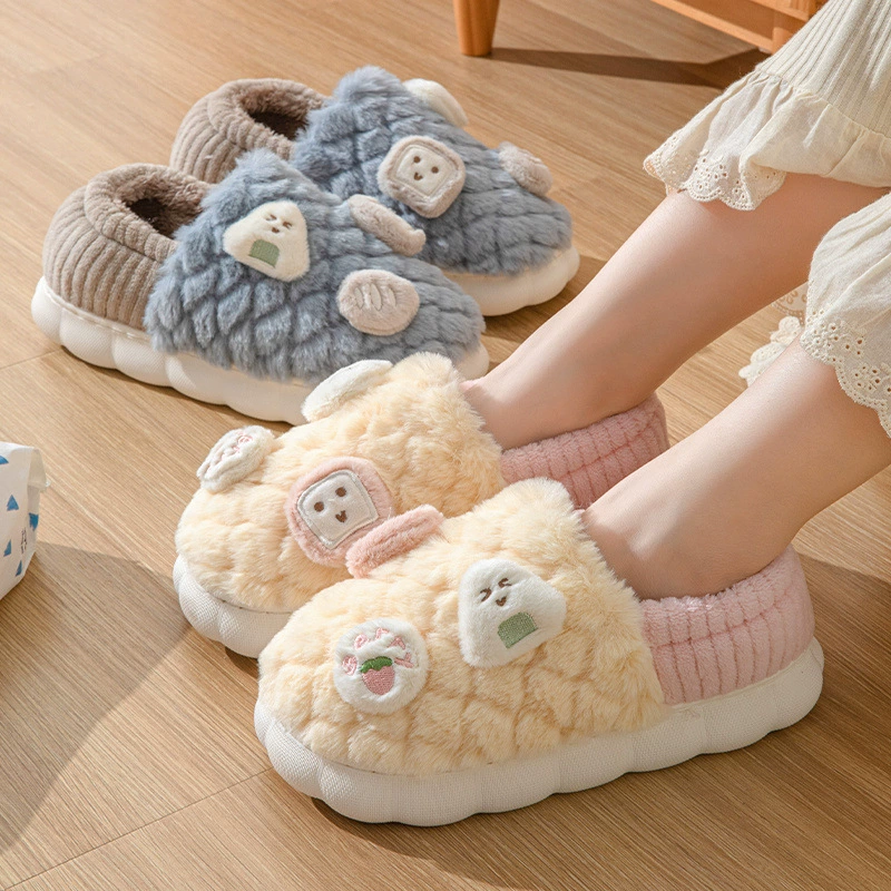 Симпатичные тапочки с хлопковой подкладкой для женщин, Зимняя Новая Домашняя Нескользящая толстая подошва, плюс плюшевая теплая парная обувь с хлопковой подкладкой для мужчин