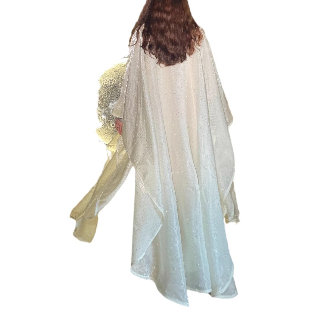 Ensemble abaya Dubaï – Manches longues, ouvert sur le devant, détails perlés (noir, S-L) | Tenue deux pièces de luxe et modeste_voghion.com