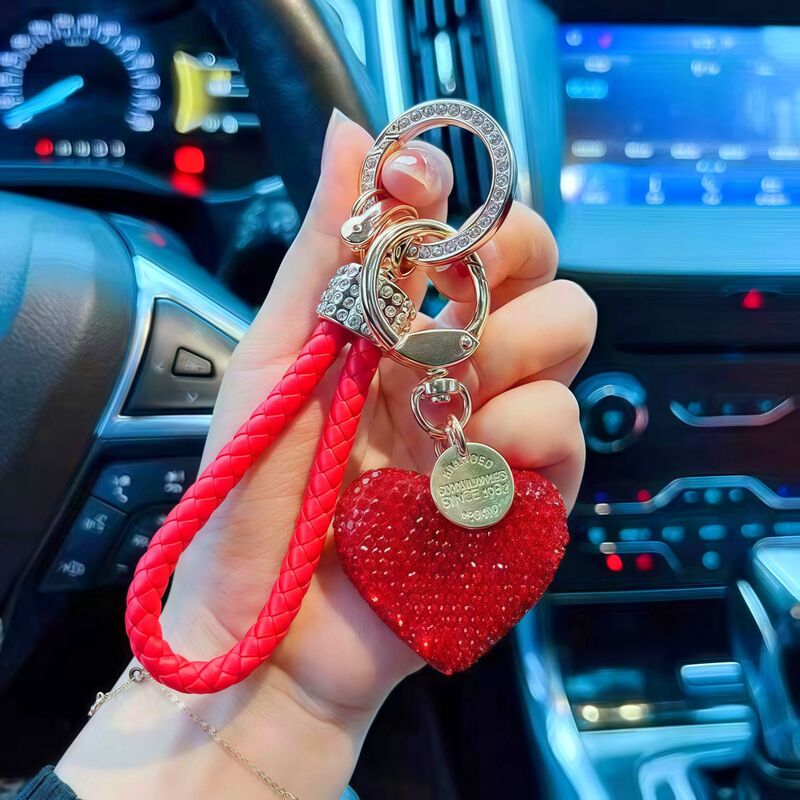 可爱少女爱心陶泥带钻钥匙扣情侣心形挂件网红钥匙链包包时尚挂饰|undefined