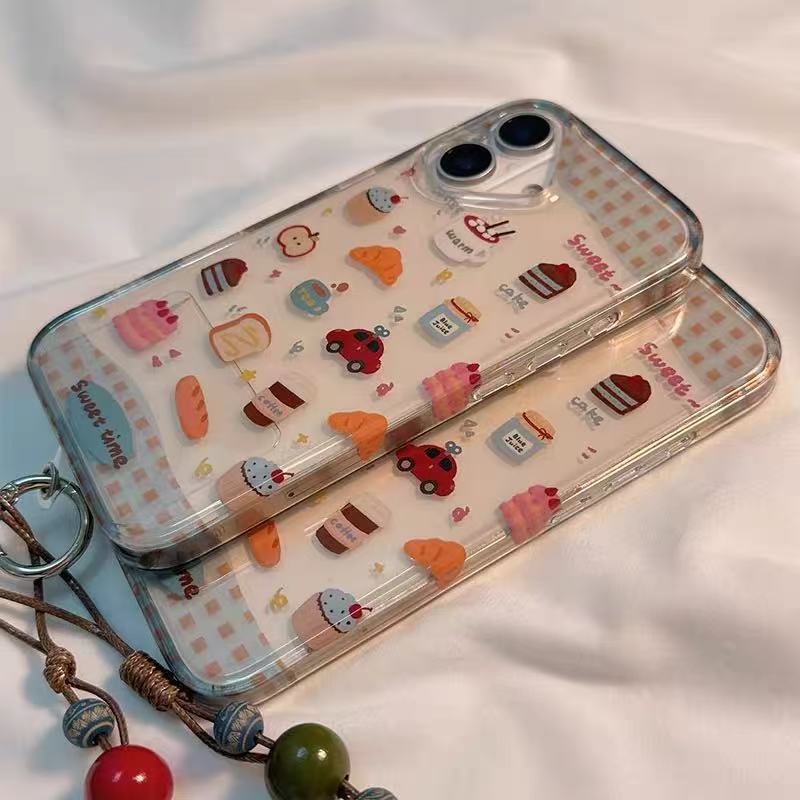 Xiaozhong ins pastel pan ilustración aplicable iphone16ProMax pulsera 14 Apple 15P funda para teléfono móvil 13 mujer