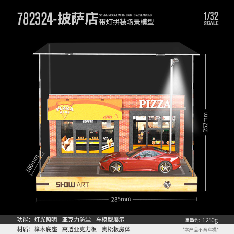 1:32 simulación modelo de estacionamiento escena caja de exhibición a prueba de polvo de aleación de juguete de almacenamiento de coches adornos de iluminación a prueba de polvo