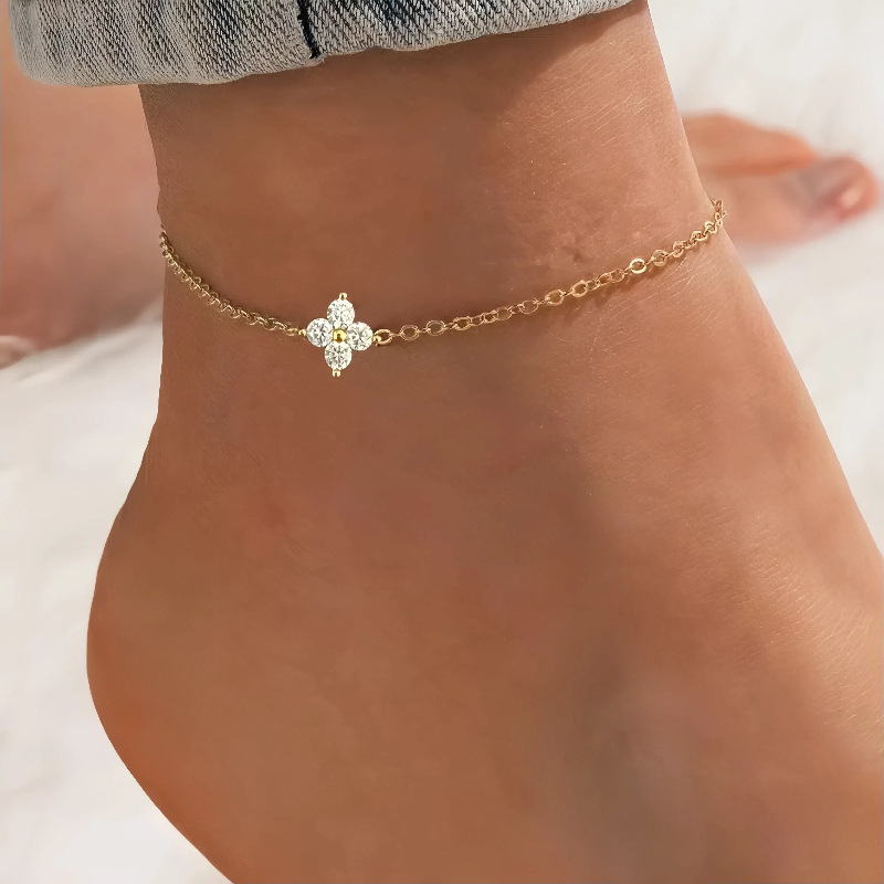 S925 plata esterlina chapado en oro 14K clásico cuatro hojas brazalete mujer diseño minimalista con flores de diamantes moda accesorios de pie versátiles