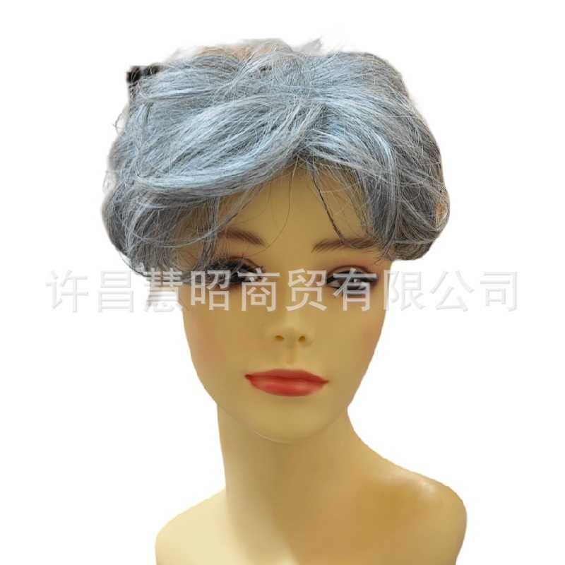 中高年向けウィッグ、白髪補充用ヘアピース、頭頂部カーリングヘアピース、ふわふわショートカーリーヘア、白髪用パーマカバー|undefined