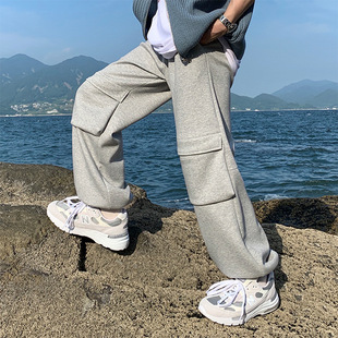 [Clearance] Men's Summer Grey Sports Pants Men's Loose Leg Cropped Sweatpants Korean Fashionable Casual Pants