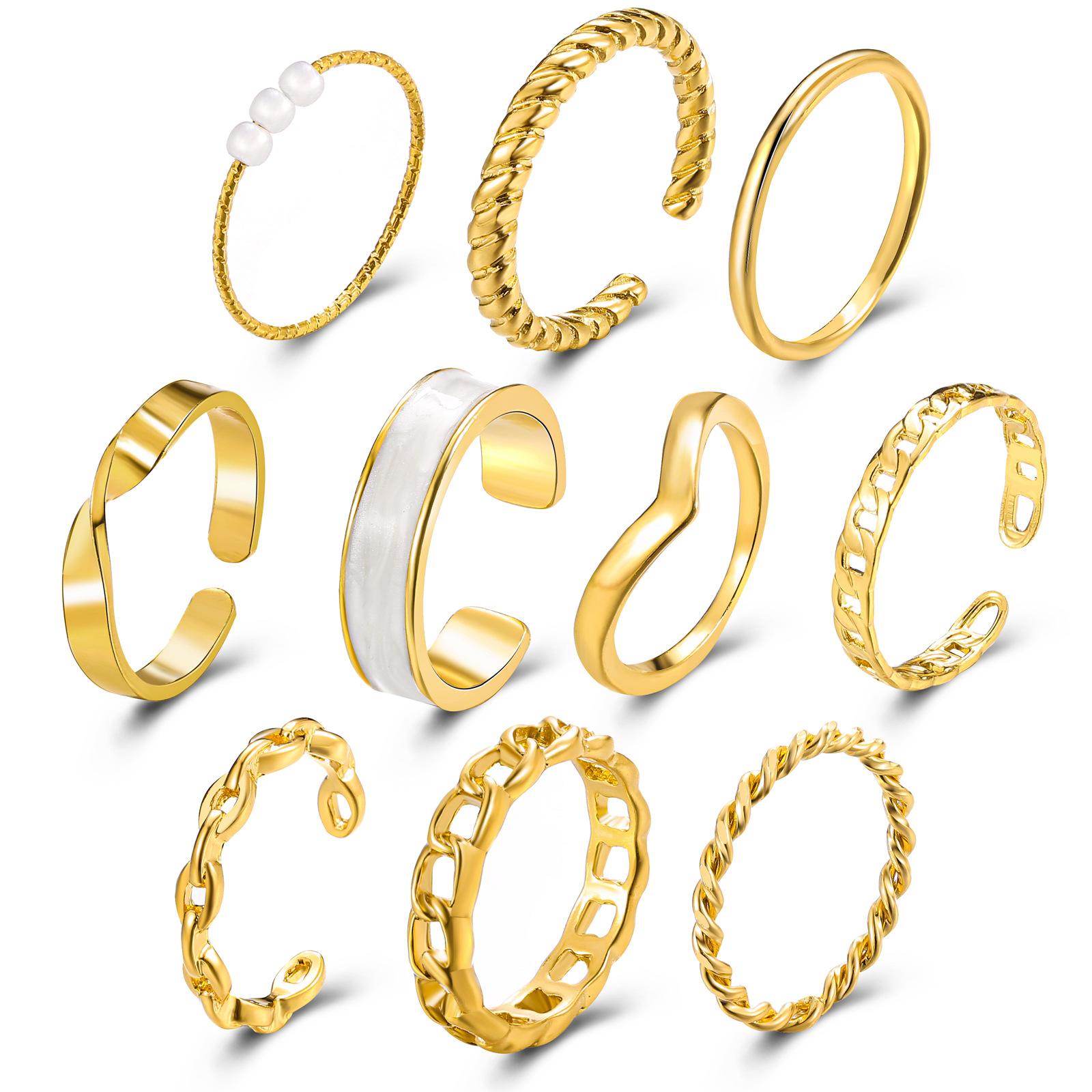 Retro Hollow Inlaid Pearl White Edge Ring 10-piece Set Wholesale Nihaojewelry display picture 1