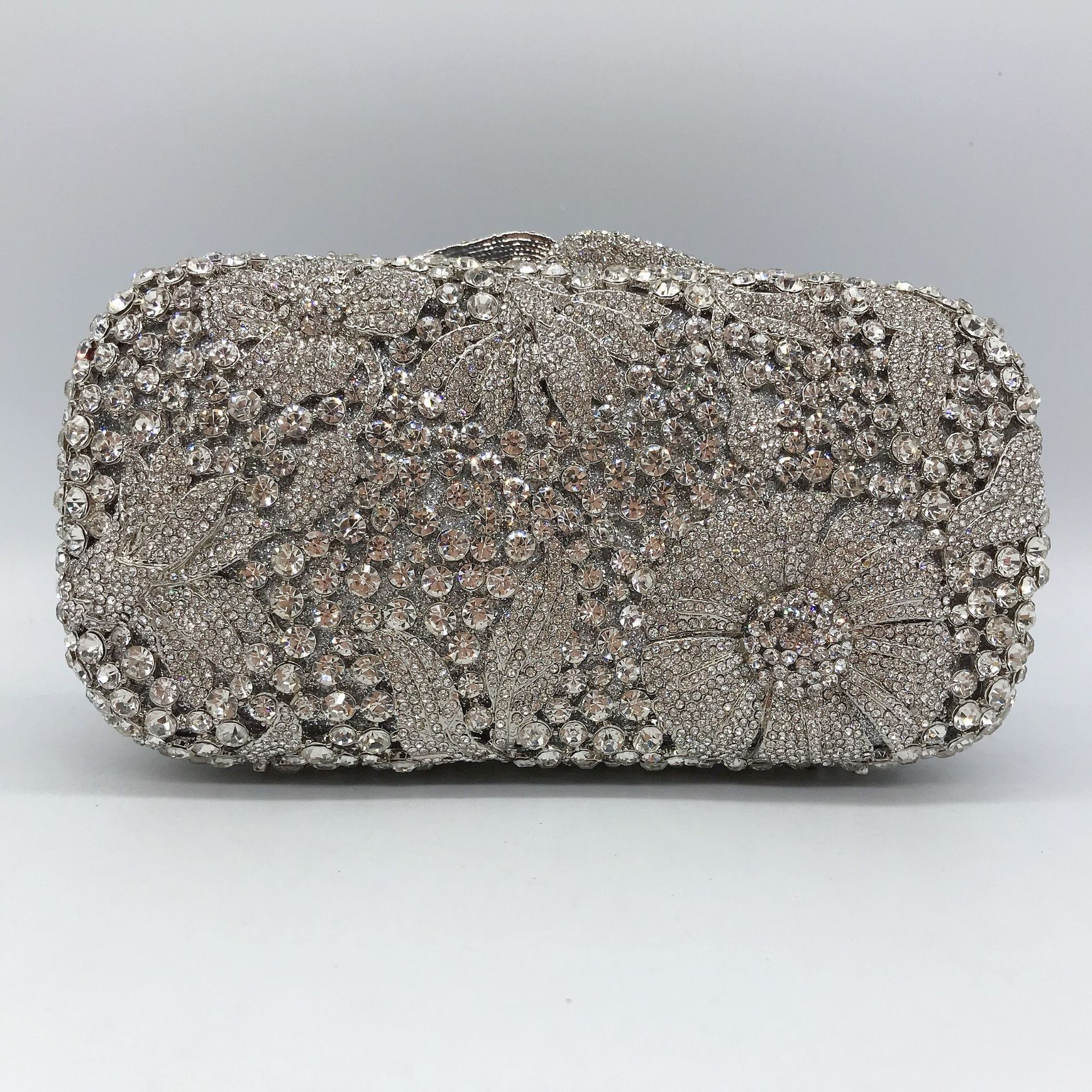 Bolsa de cena de diamantes de flores, caja metálica dura, bolsa de vestir de diamantes, bolsa de mano de banquete europea y americana, bolsa de mujer, embrague de bolsa