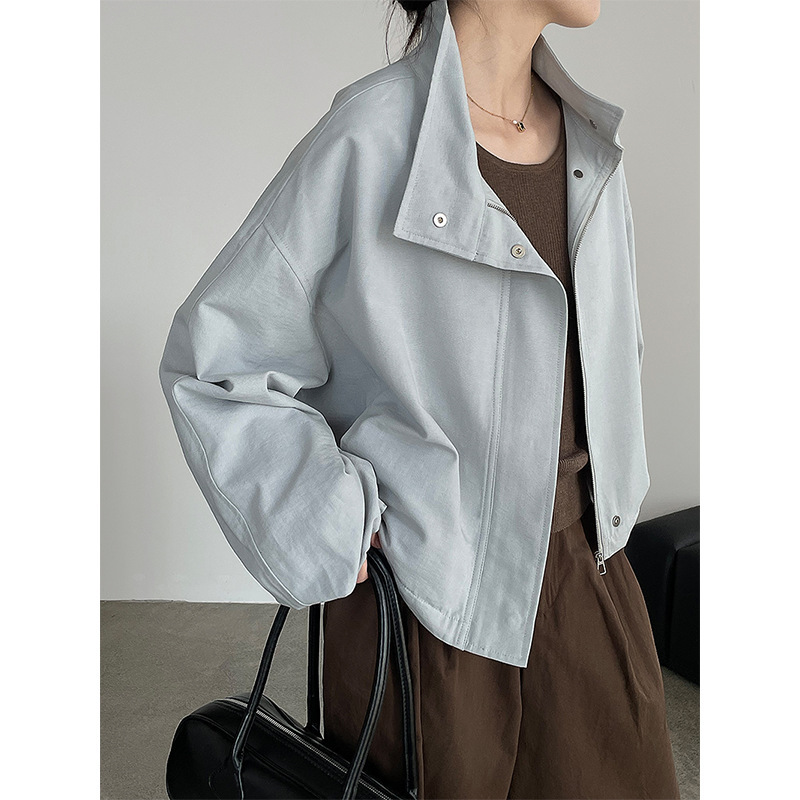 Taochuan Korean Style Cool Stand-Up Collar Workwear Style Casual Short Windbreaker Jacket Women's Drawstring Loose Jacket 2796