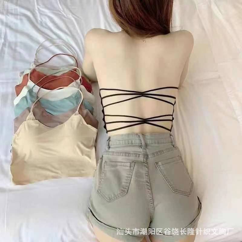 2025 Spring and Summer New Ice Silk Girl Halter Beautiful Back Intimates Women's Push-Up Seamless Sling Outer Wear Tube Top Sexy Vest