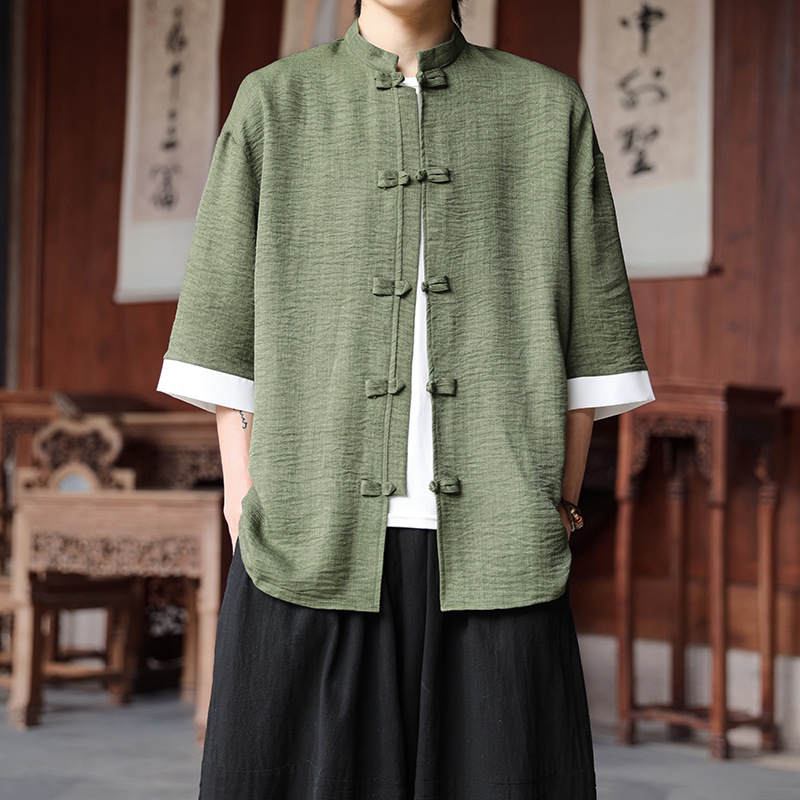 Summer Thin Anti-wrinkle Ice Silk Shirt Men's plus size Loose Half Sleeve Tang Suit New Chinese Men's Chinese Style Hanfu Summer Thin Anti-wrinkle Ice Silk Shirt Men's plus size Loose Half Sleeve Tang Suit New Chinese Men's Chinese Style Hanfu