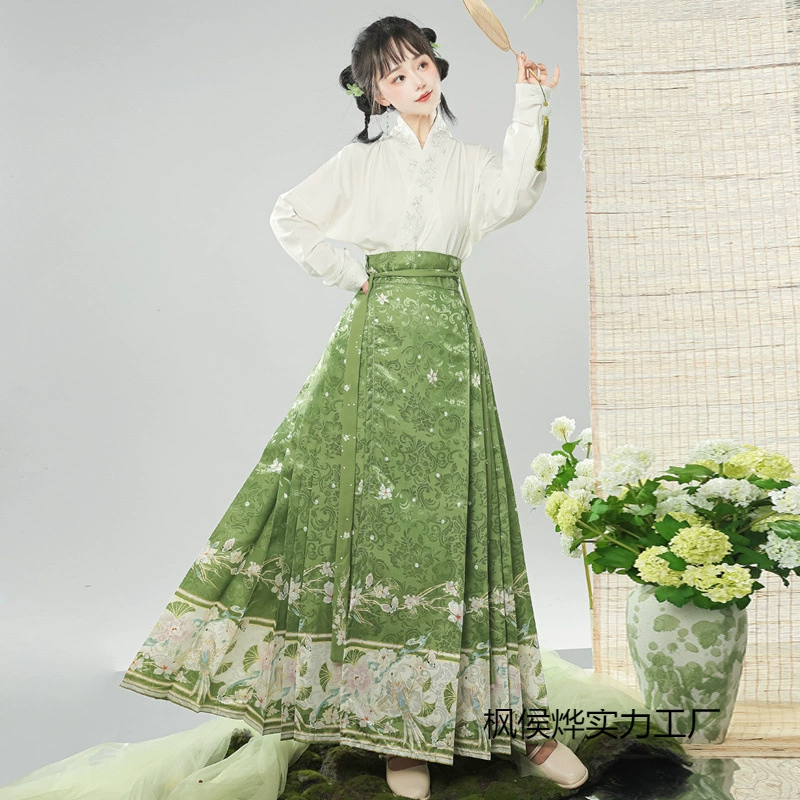 Hanfu женский летний тонкий китайский стиль крестообразный воротник вышивка самолётные рукава китайский стиль лошадиного лица юбка для повседневного похудения и поездок