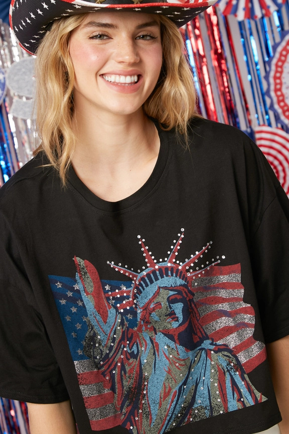 Frau T-Shirt Kurzarm T-Shirts Diamant Einfacher Stil Menschlich Amerikanische Flagge display picture 9