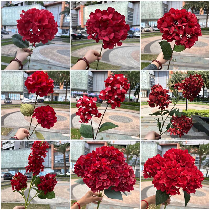 Big red artificial hydrangea rose Factory new red theme wedding road lead flower row base fake flower wholesale