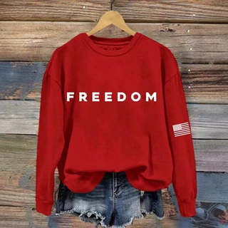 2025跨境外贸新款亚马逊独立站 FREEDOM字母国旗宽松圆领卫衣长袖