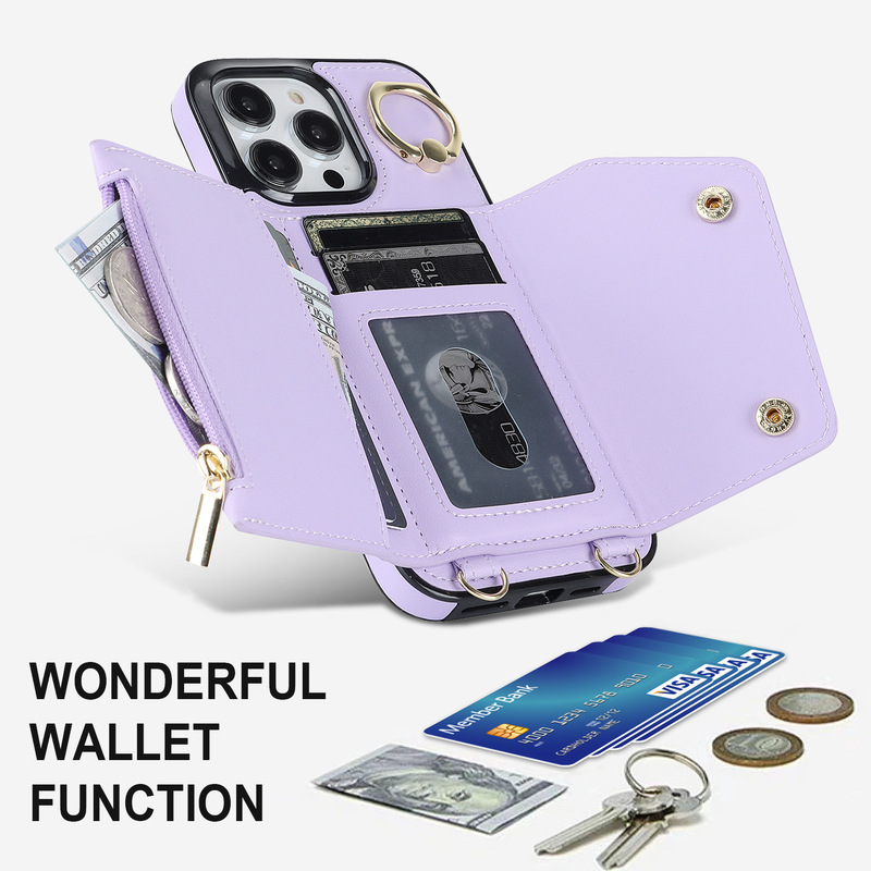 iphone16 Pro Max Crossbody Phone Case for Samsung S25 Multi-Functional Coin Wallet Drop-Resistant Phone Leather