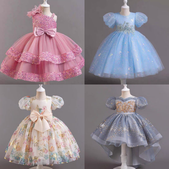 Children's Clothing Princess Dress Summer Dress 2025 Girl's Poncho Dress Children's Birthday Piano Performance Dress dress Western-style