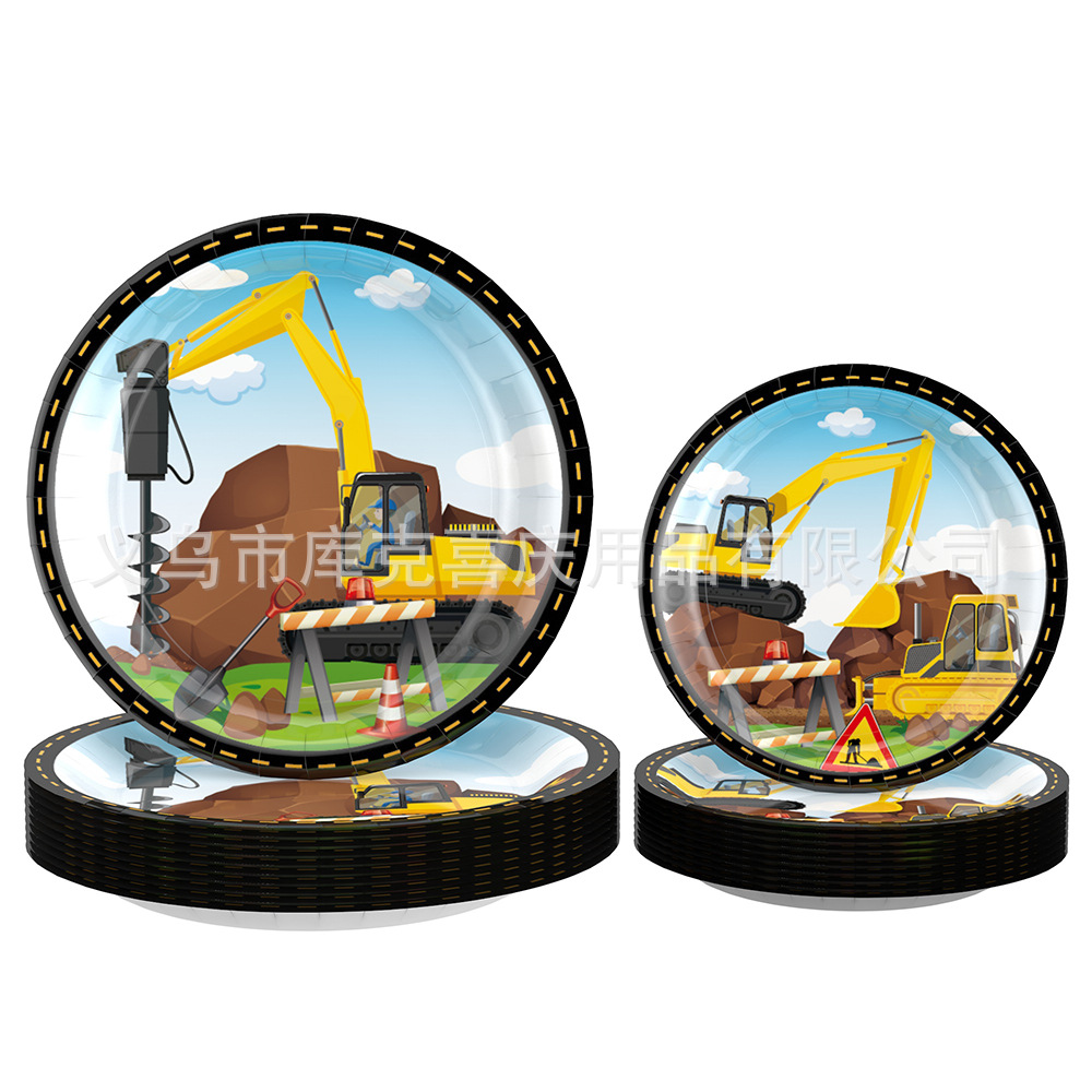 Nuevo vehículo de ingeniería tema Fiesta decoración suministros niño cumpleaños desechable papel taza placa tire bandera partido traje