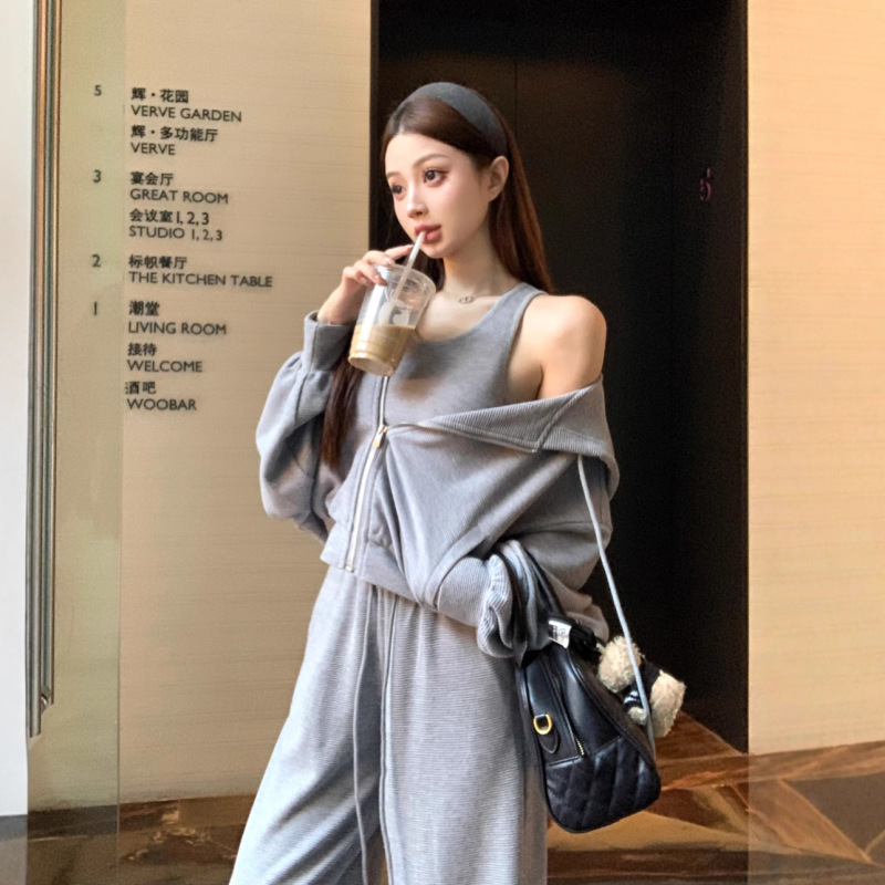RHGD实拍2025 仿羊毛华夫格a1o同款卫衣套装外套三件套|undefined