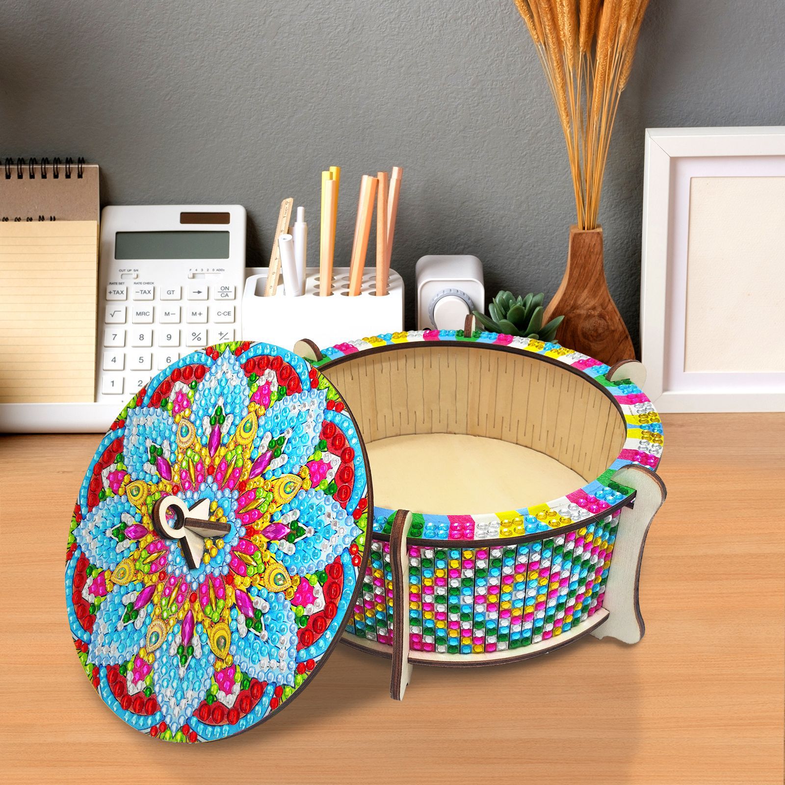 Pintura de diamantes DIY caja de almacenamiento de diseño creativo caja de madera artesanía perforación pegatinas