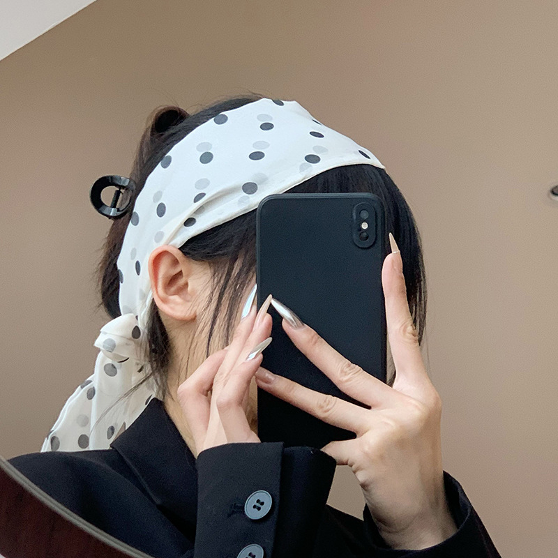 Bufanda de seda para mujer, banda larga, sensación de alta calidad, doble capa, lunares, cinta de moda, bufanda decorativa, bufanda, cinturón para el cabello