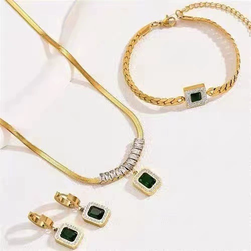 Трансграничная европейская и американская мода премиум-класса легкий экстравагантный изумрудный сахар циркон кулон ожерелье серьги браслет из трех частей